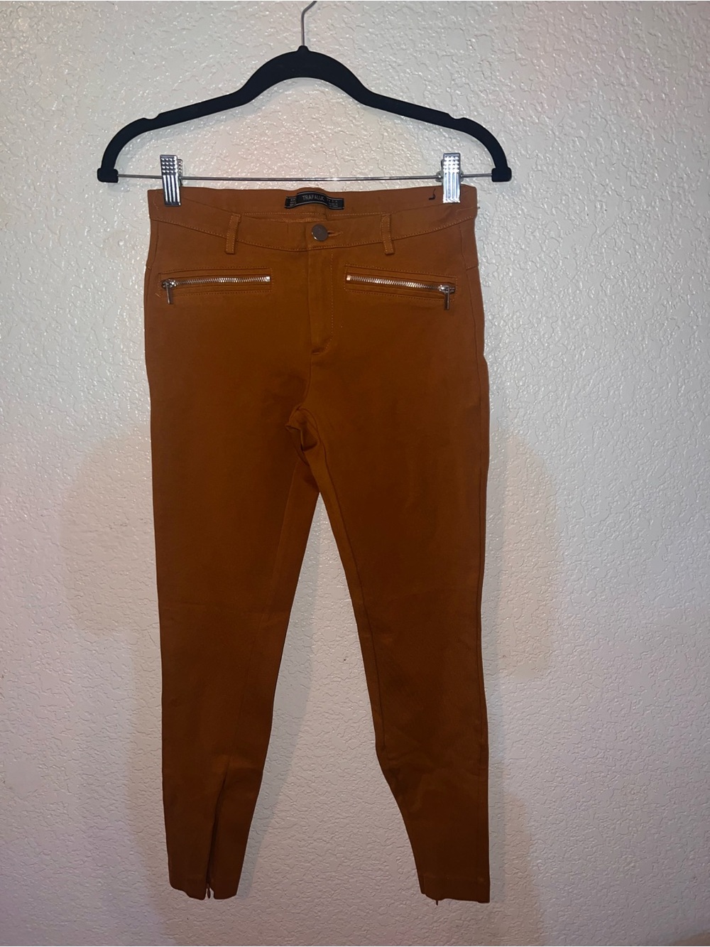 Zara Rust Brown Skinny Pants with Front Zip Details